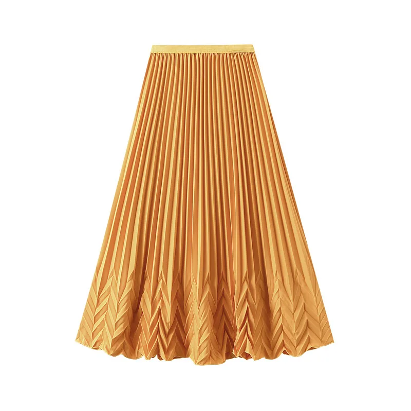 

Summer Women's Large Swing Slim Mid A-Line High Grade Water Ripple Pleated Half Length Korean Skirt