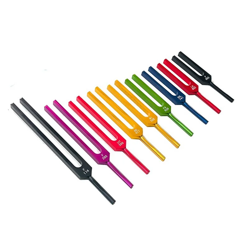 9Pcs Colorful Solfeggio Aluminum Alloy Tuning Forks, Therapy Tuning Forks, Speech Therapy