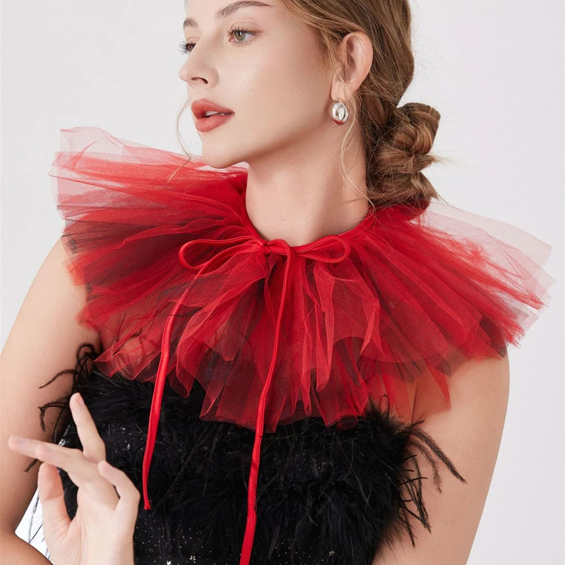 Exaggerated Colorful Scarf Detachable Mesh Fake Collar Layered Ruffle Sheer Clown Neck Collar Performance Accessories