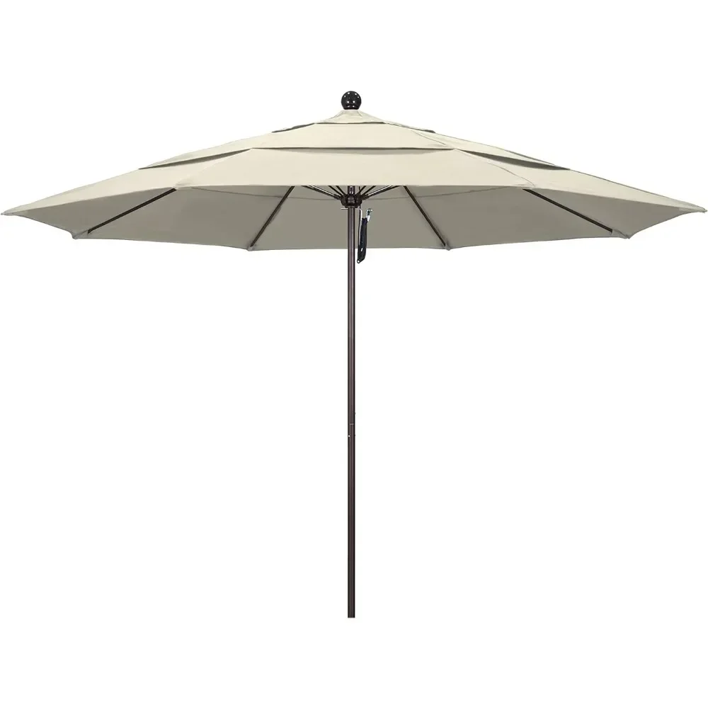 outdoor umbrella Round Aluminum/Fiberglass Umbrella, Pulley Lift, Bronze Pole, Antique Beige Olefin