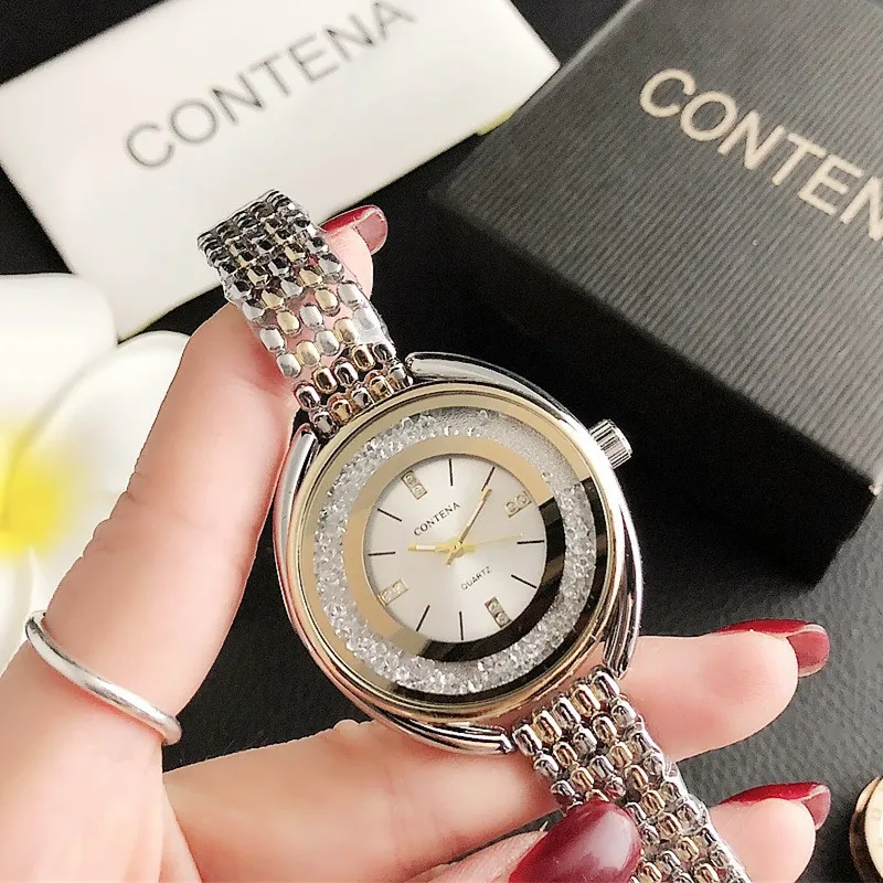 Luxury Rhinestone Ladies Stainless Steel Watch CONTENA Fashion Gold Women\'s Watch Diamonds Ceasuri Quartz Wristwatches Clock