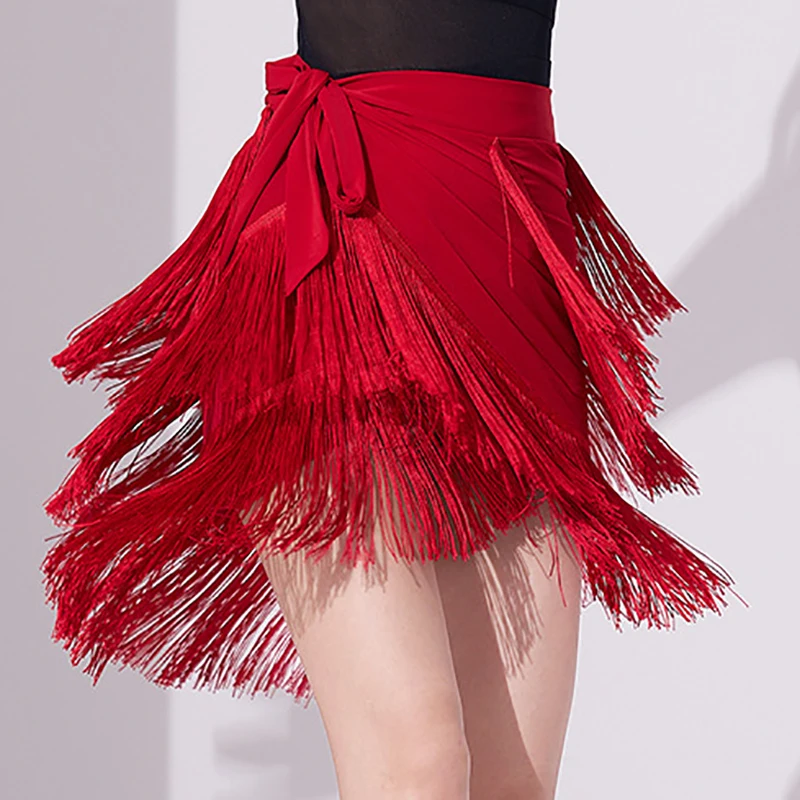 

Women Latin Dance Irregular Buttock Scarf Skirt Adult Ballroom Rumba Samba Tassels Dancewear Training Chacha Performance Costume