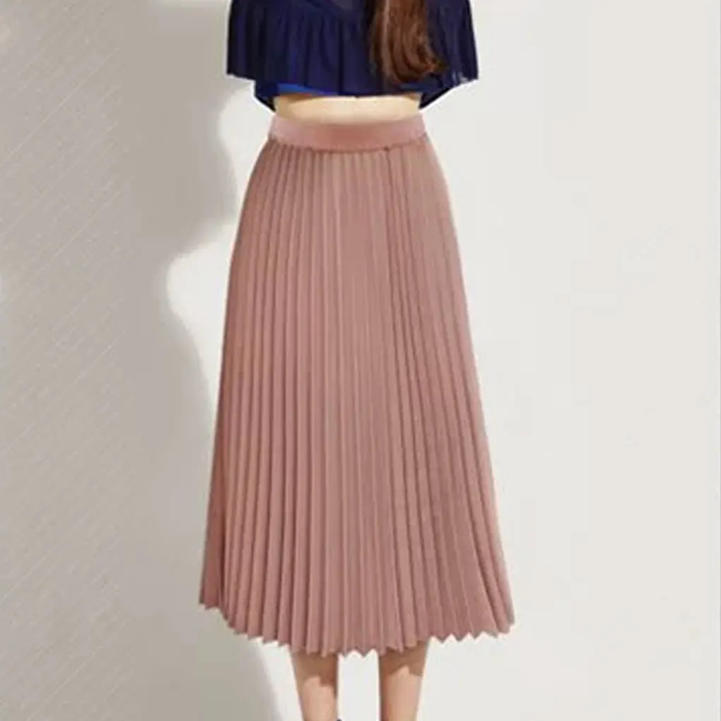 

Chiffon Pleated Skirt With High Waist Stylish And Flattering Fit Comfortable Women Pleated Skirt Pink XL