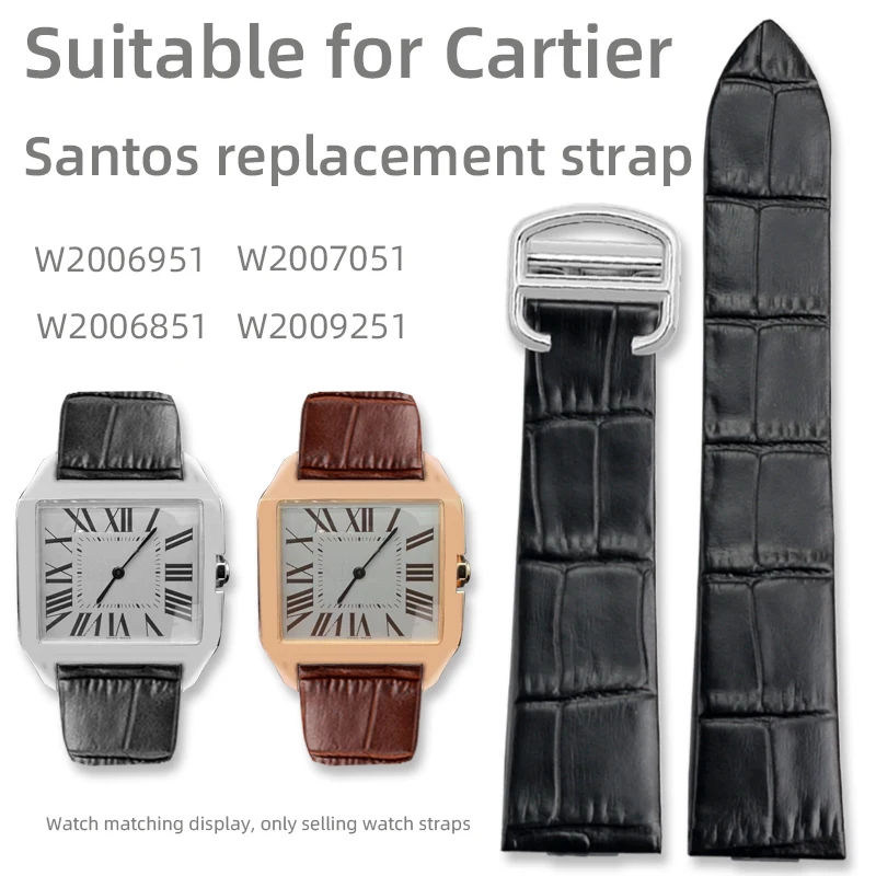 For Cartier Santos Leather strap W2006951 WH100751 black brown bracelet watchband 18mm 21mm watch chain women folding bucket