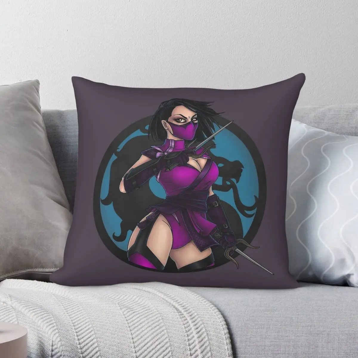 Mortal Kombat Mileena Square Pillowcase Polyester Linen Velvet Printed Zip Decor Home Cushion Cover