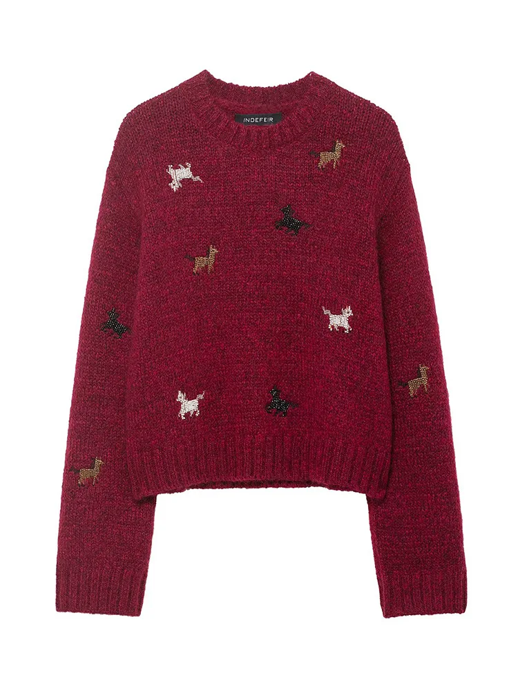 

HH 2026, женский повседневный свободный вязаный свитер, женский топ с длинными рукавами и круглым вырезом, декоративный пуловер с вышивкой из бисера и зодиака