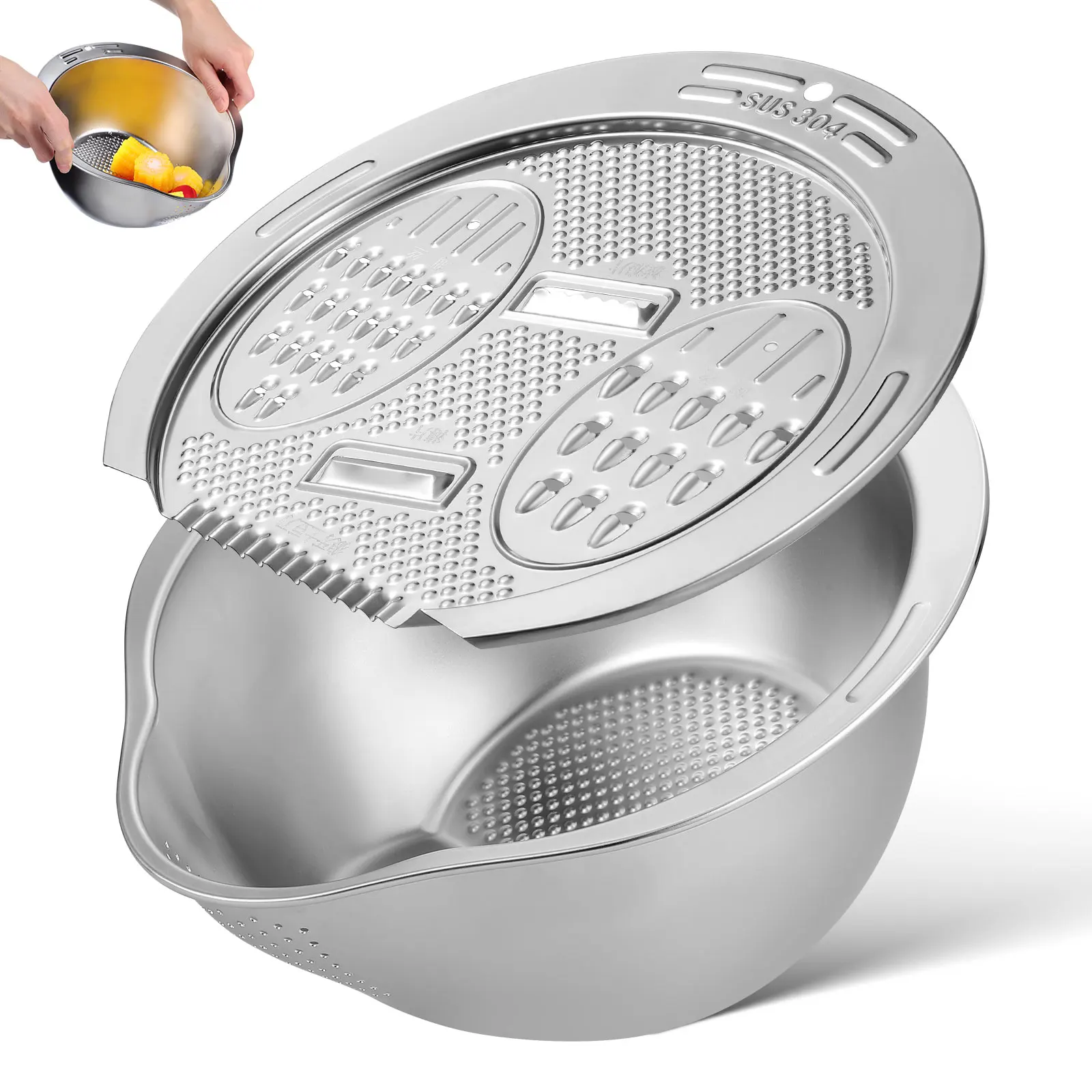

Rice Washer Strainer Bowl Stainless Steel Multifunctional Kitchen Drainer for Rice Vegetables Fruits Efficient Rinsing Draining