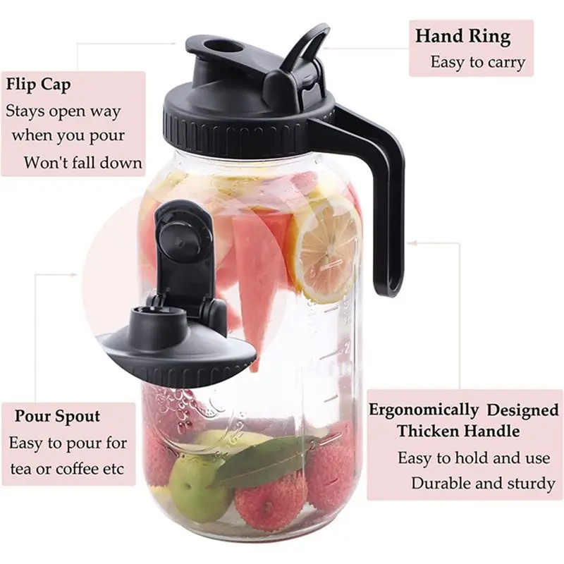 64Oz Glass Pitcher With Lid Wide Mouth Jar Leak-Proof Water Jug, For Water, Milk, Tea, Iced Coffee, And Drinks Limited Time Offe