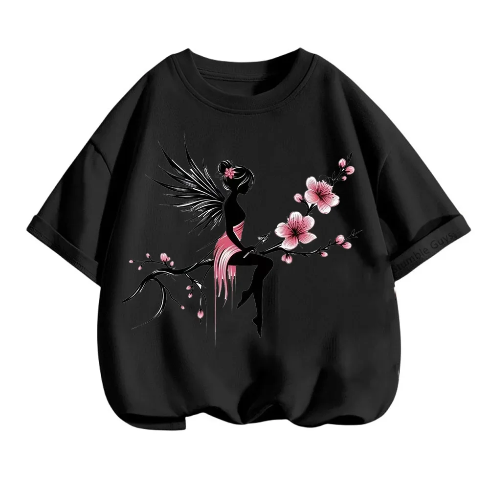 2025Camiseta de manga corta con estampado de Ballet para niños, camisa Base blanca para niñas, ropa para niños, diseño de moda