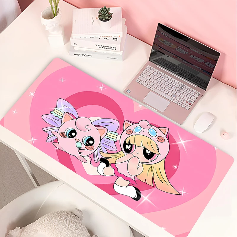 Pink Office Large Mouse Pad 900x400 The P-Powerpuff Girls Anime Cartoon Desk Mat Gamer Non-slip Laptop Mousepad PC Rug Mouse Mat