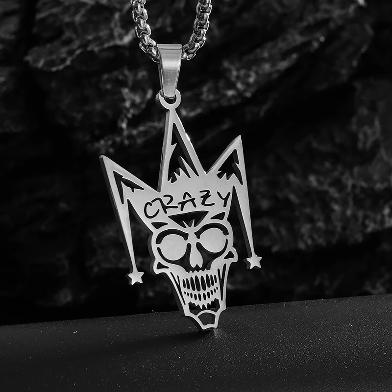 Fashion Trend Creative Design Circus Skeleton Clown Stainless Steel Pendant Necklace Drama Performance Props Accessories