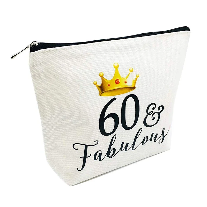 60 & Fabulous canvas Makeup Cosmetic bag Mother grandma 60th 60 years old sixty Birthday Party Gift Decoration supplies