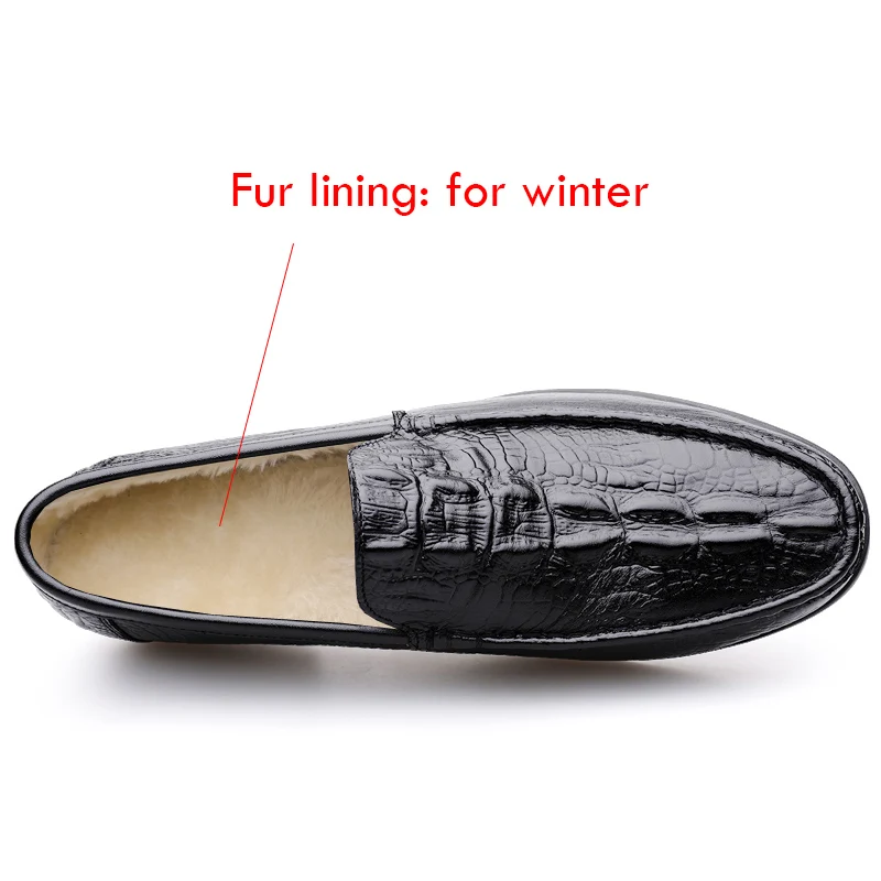 Genuine Leather Men Loafers Slip On Casual Footwear For Man Moccasins Plus Size Winter Shoes With Fur