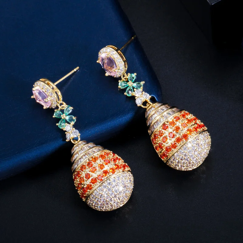 

ThreeGraces Luxury Multicolor Cubic Zirconia Gold Color Long Drop Earrings for Women Fashion Dubai Banquet Dinner Jewelry E1425