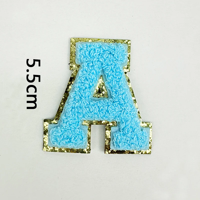 Teal Letters Sticker Patch Alphabet Towel Embroidered Chenille Patches for Clothing Bags Jacket Stick on Accessories Applique