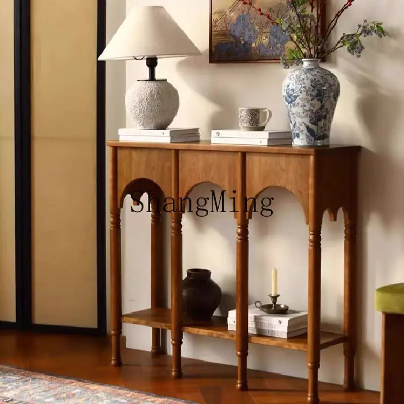 

FG solid wood entrance cabinet side cabinet cherry wood medium antique entrance table against the wall ultra-narrow
