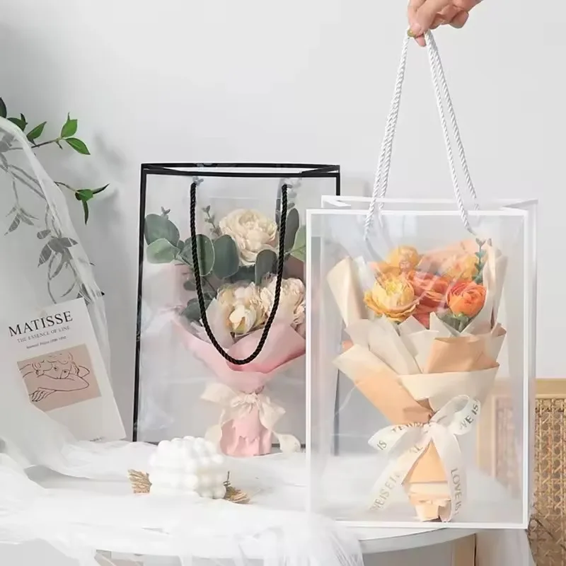 1/3/10 Stück Transparente Rahmen-PVC-Handtasche Geschenktüte mit Schwarzem oder Weißem Rand Geeignet für Blumensträuße Freund-Eltern-Geschenkverpackungstasche