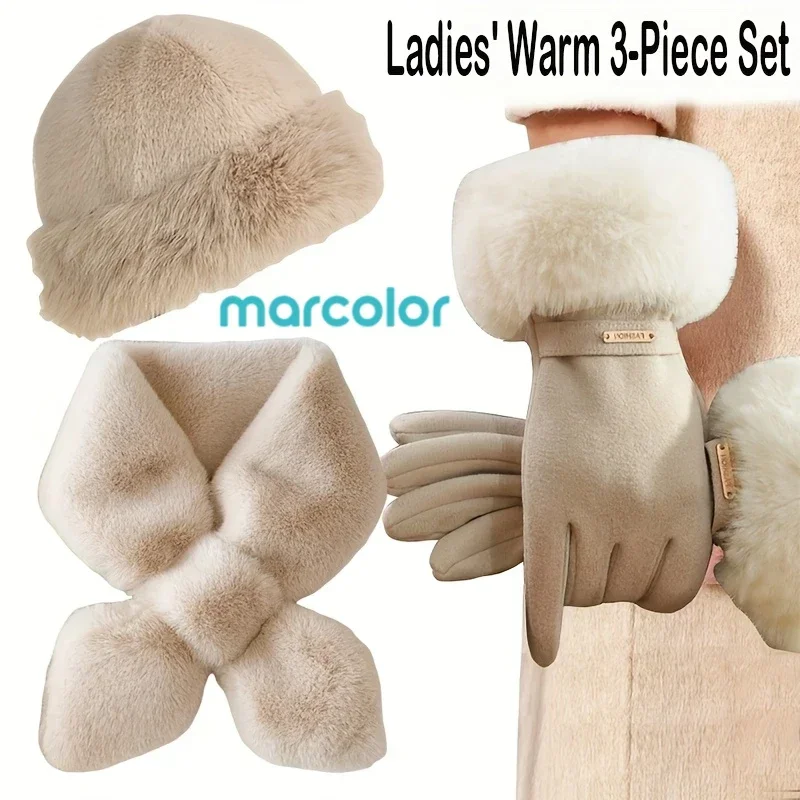 3-piece Winter Warm Accessory Set Including Scarf and Hat Suitable for Cold Weather and Outdoor Activities