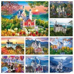 Famous Neuschwanstein Castle Bavaria Germany Scenery Diamond Painting Art Medival Architechture Mosaic Cross Stitch Home Decor