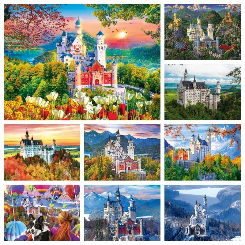 Famous Neuschwanstein Castle Bavaria Germany Scenery Diamond Painting Art Medival Architechture Mosaic Cross Stitch Home Decor