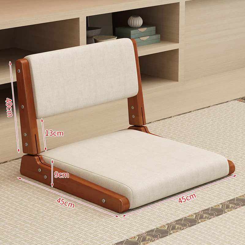 Japanese Style Tatami Chair Solid Wood Floor Seat with Backrest Legless Folding Meditation Stools Zen Style Bay Window Lounger