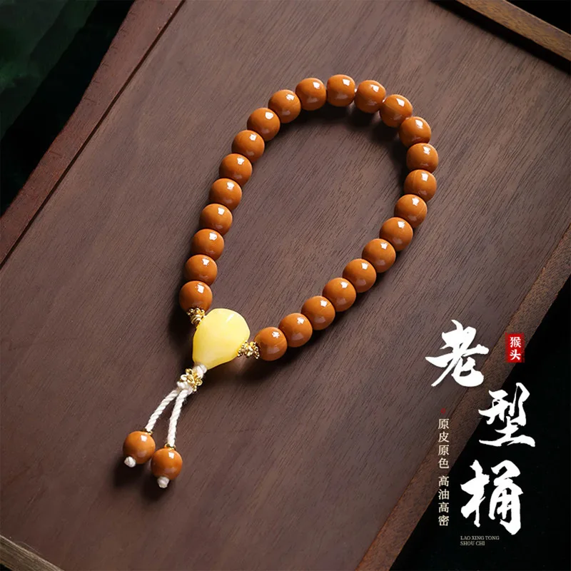 Cheese-Colored Monkey , Vintage Style, Single-Loop Buddha Bead Bracelet With Walnut Beads, Fashionable And Ver