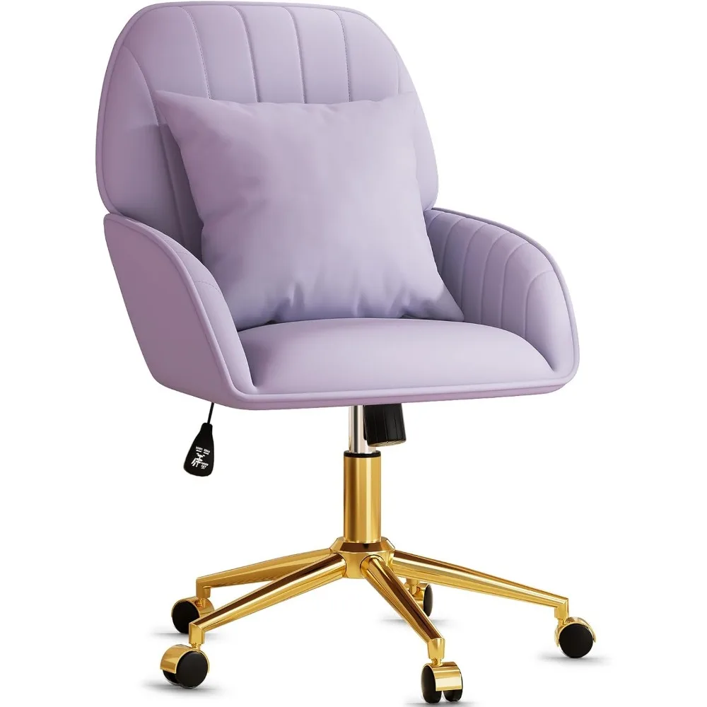 

Home Office Desk Chair Comfy with Adjustable Swivel Wheels, Modern Velvet Makeup Vanity Chair with Back & Pillow, Ergonomic Offi