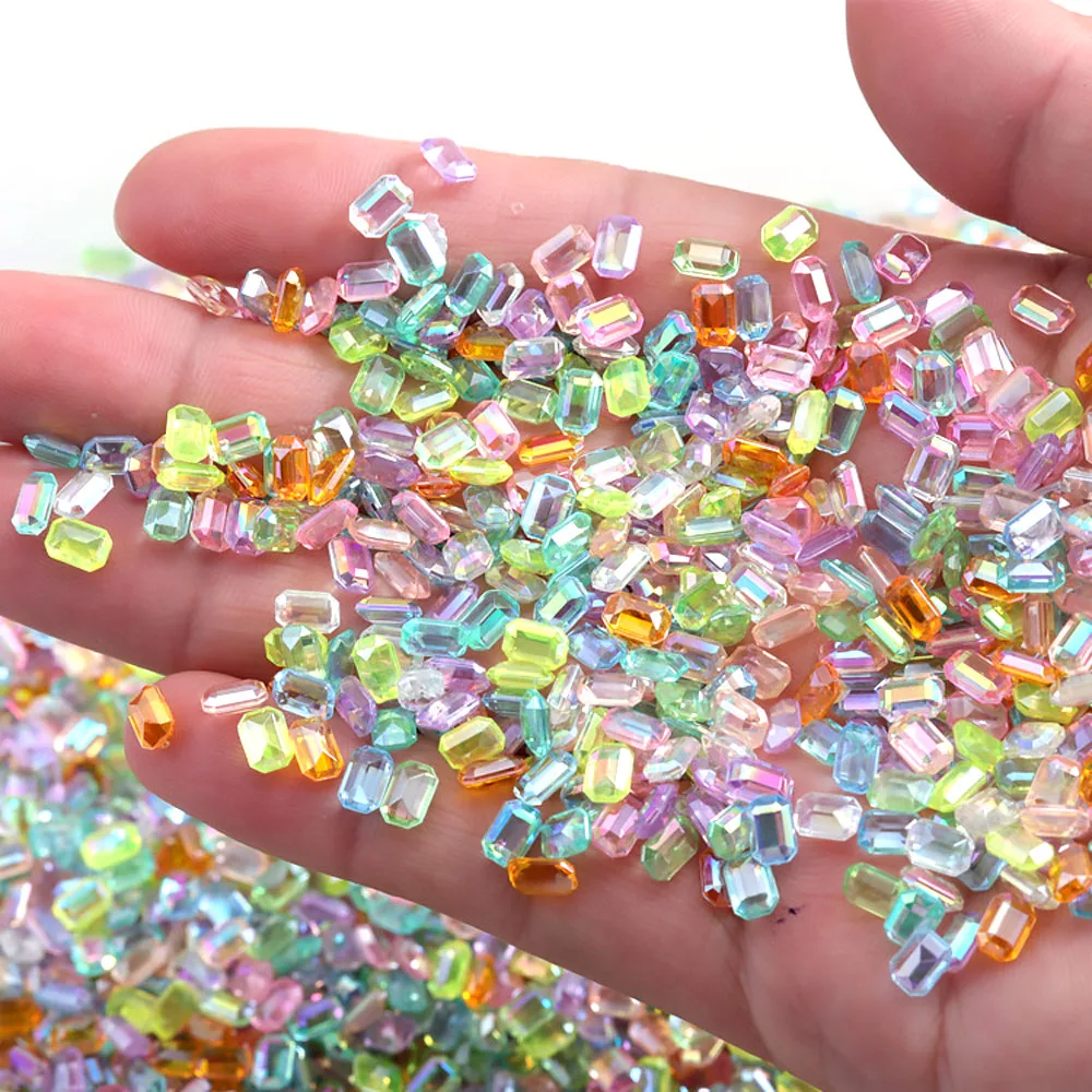 100Pcs/Pack 3D Resin Aurora Nail Art Rhinestone Octagonal Heart Diamond Decorations Shiny Iredescent Crystal Nail Charms Jewelry