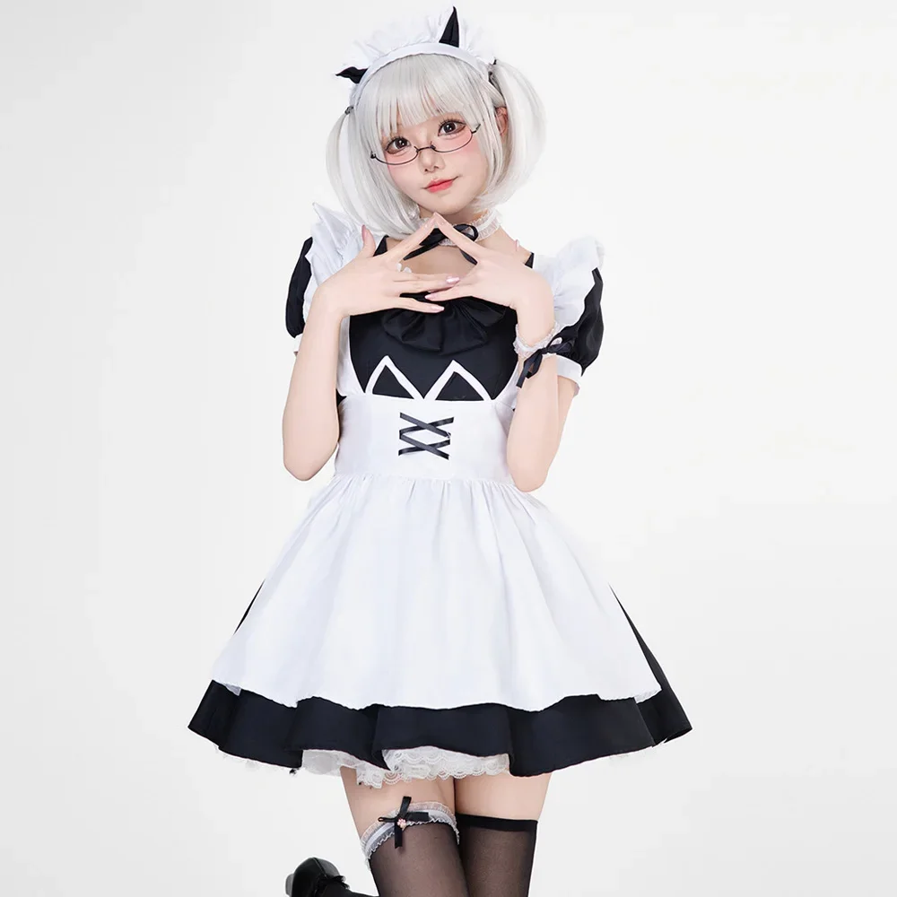 Anime Kawaii Lolita Girl Cat Maid Dress Uniform Outfits Cosplay Costume Japanese Cute Coffee Maid Role Play Suit Halloween - view 3