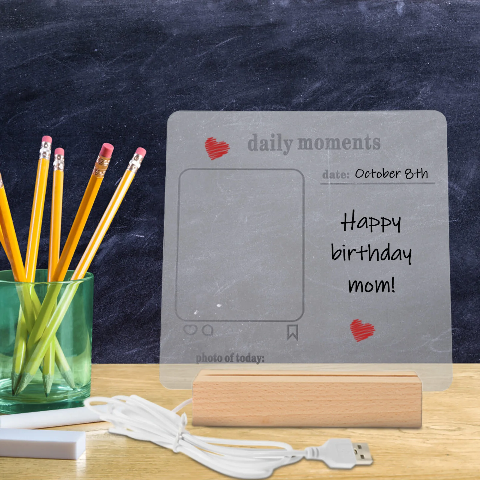 

Led Acrylic Dry Erase Board Clear With Stand Light Up Message Board Desktop Memo Notepad For Home Office School Use