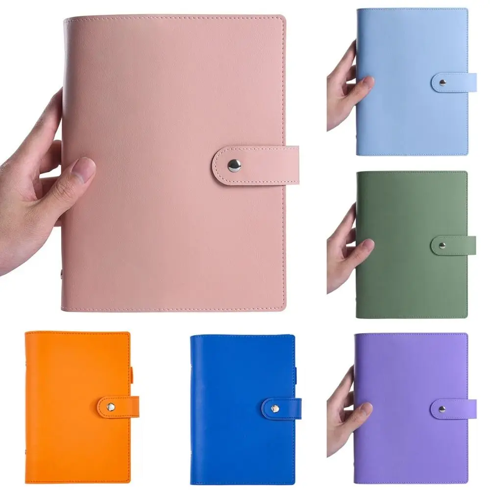 PU Leather A5/A6 Binder Notebook Cover Macaroon Color Refillable Loose Leaf Notebook Cover 6 Ring Binder with Pen Loop