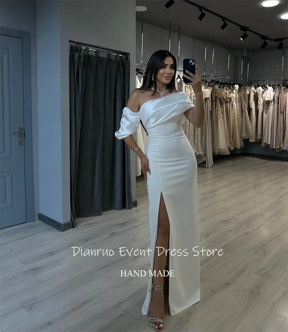 Dianruo свадебное платье русалки с боковым разрезом, асимметричное атласное платье с рюшами, Vestido De Noiva, модные облегающие вечерние платья по индивидуальному заказу