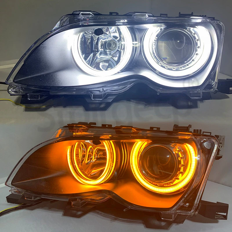 131mmx4 DTM LED Angel Eyes For BMW E46 E39 E36 E38 halogen Xenon Headlight Crystal Switchback  Lights Accessories Tuning DIY