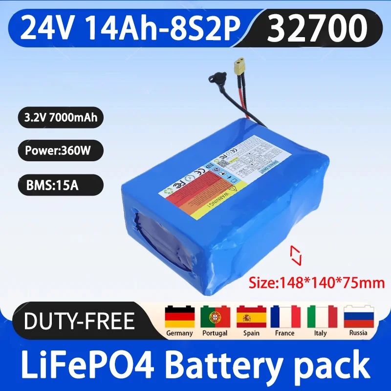 

Brand new 24V 14Ah 35Ah lithium iron phosphate battery pack 8S-32700, with BMS, suitable for pedal wheelchair lawn mower solar c