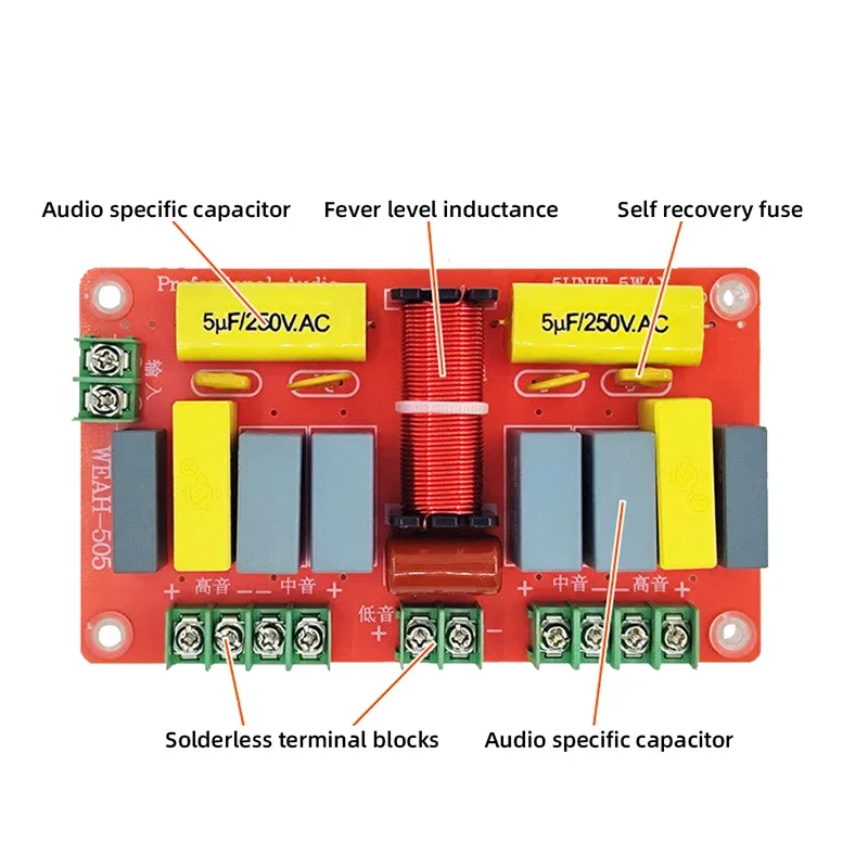 Speaker Audio filter Crossover 5 cara Hifi 250W, Speaker Audio Treble Mid Ange pembagi Subwoofer 880Hz/4100Hz DIY suara teater Stereo rumah