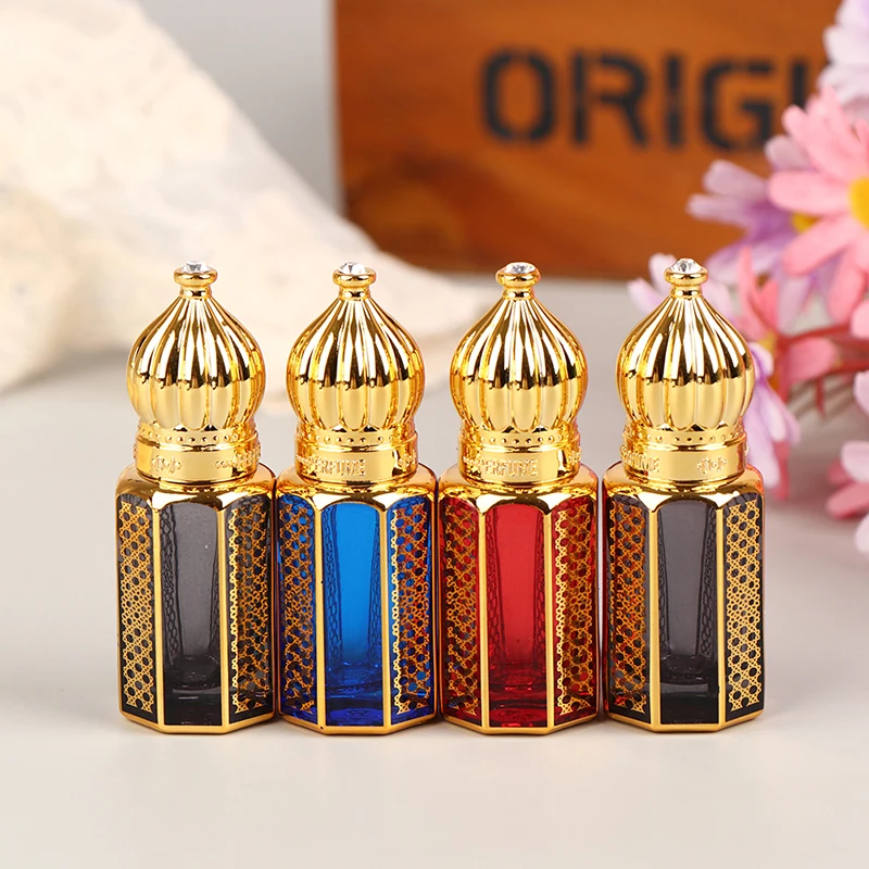 1Pc 6ml Essential Oil Roll-On Bottle Luxury Style Golden Refillable Travel Perfume Bottle Glass Roll-on Bottle Sample Container