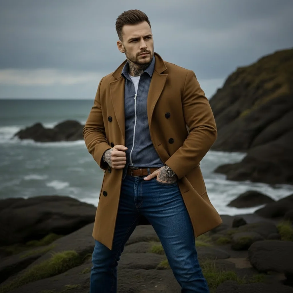 

Мужская уличная модная шерстяная куртка в европейском и американском стиле, двубортное теплое зимнее пальто