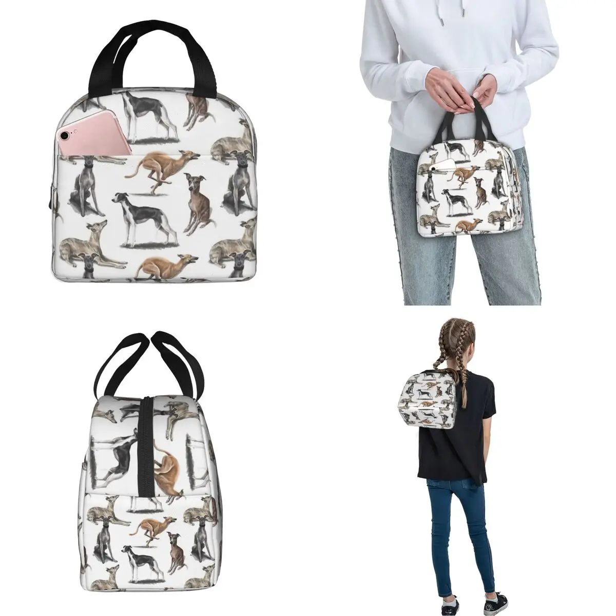 The Whippet Insulated Lunch Bags Thermal Bag Lunch Container Greyhound Sighthound Dog Large Lunch Box Tote Food Handbags Picnic