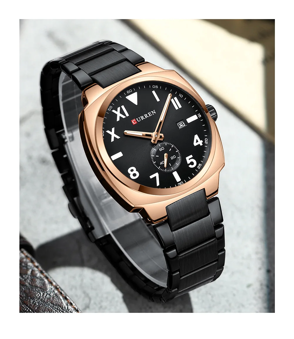 Curren Casual Fashion Markenuhren für Herren, einfache Quarzuhr mit leuchtenden Zeigern, Herren-Armbanduhr aus Edelstahl mit Datumsanzeige. – Detail 17
