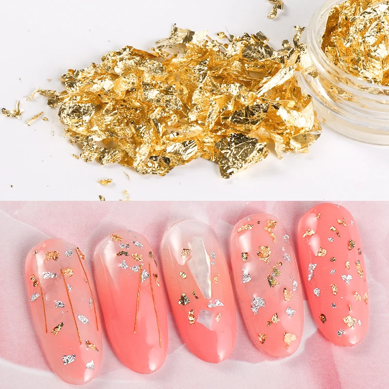 1 Box Gold Silver Irregular Aluminum Foil Paper Nail Art Sticker 3D Glitter DIY Manicure UV Gel Polish Nail Decoration Tools