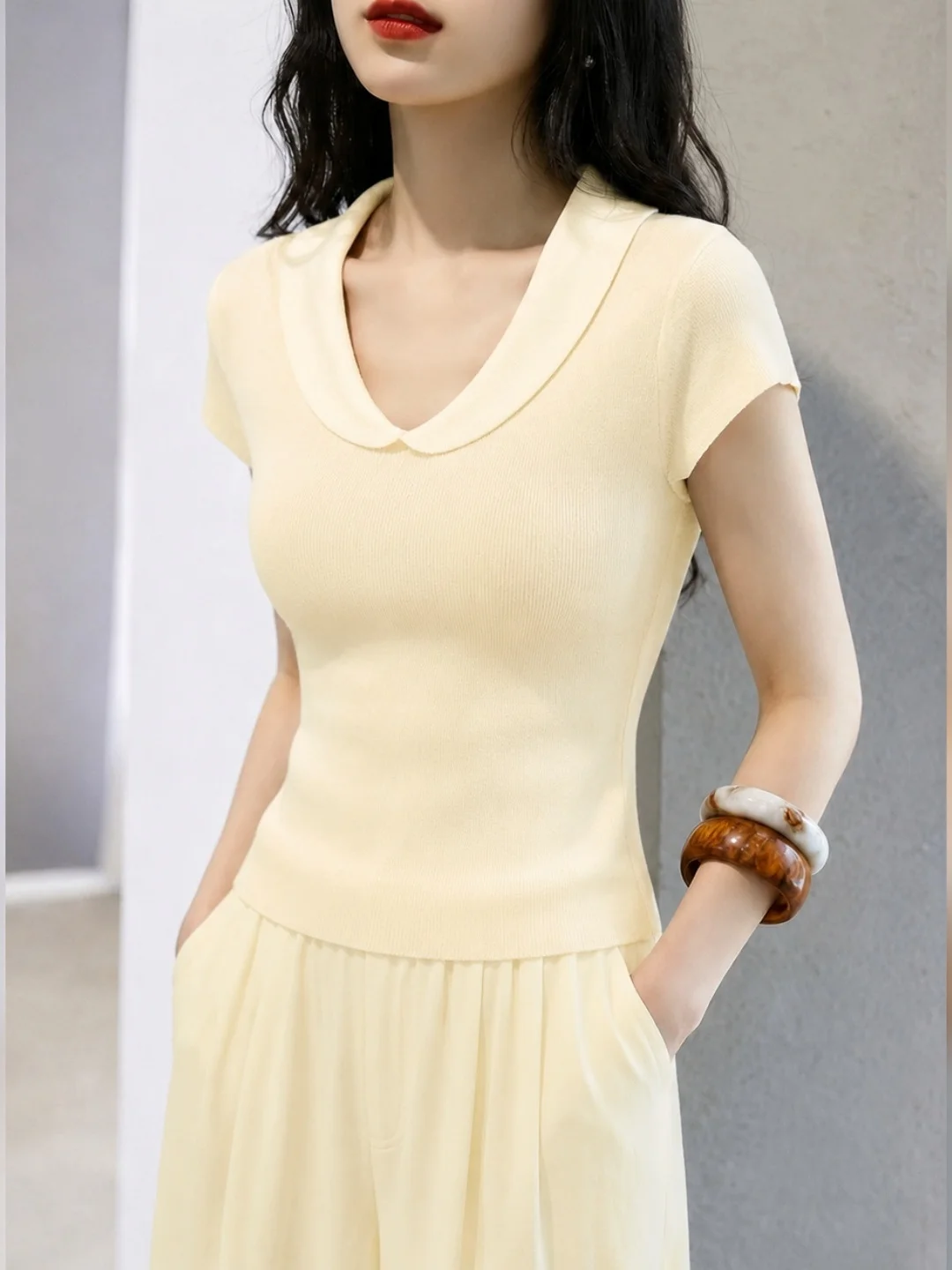 

Korean Style Ice Silk Knitted Top Casual Slim Fit Summer Design Sense Overhead Simple Versatile Fashionable Color Women...