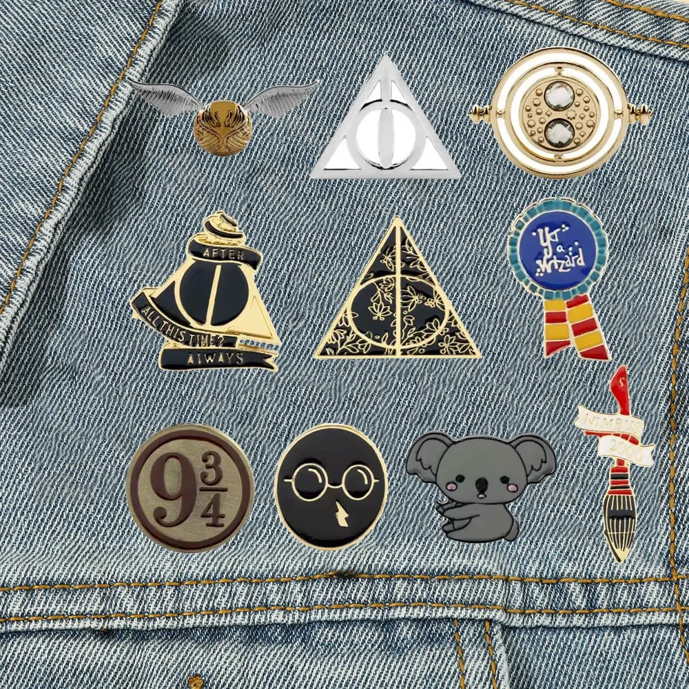 Movies Magic World Series Brooch Snitch Deathly Hallows Hourglass of Time Cartoon Badge Enamel Pins Accessories Lapel Pin Gifts