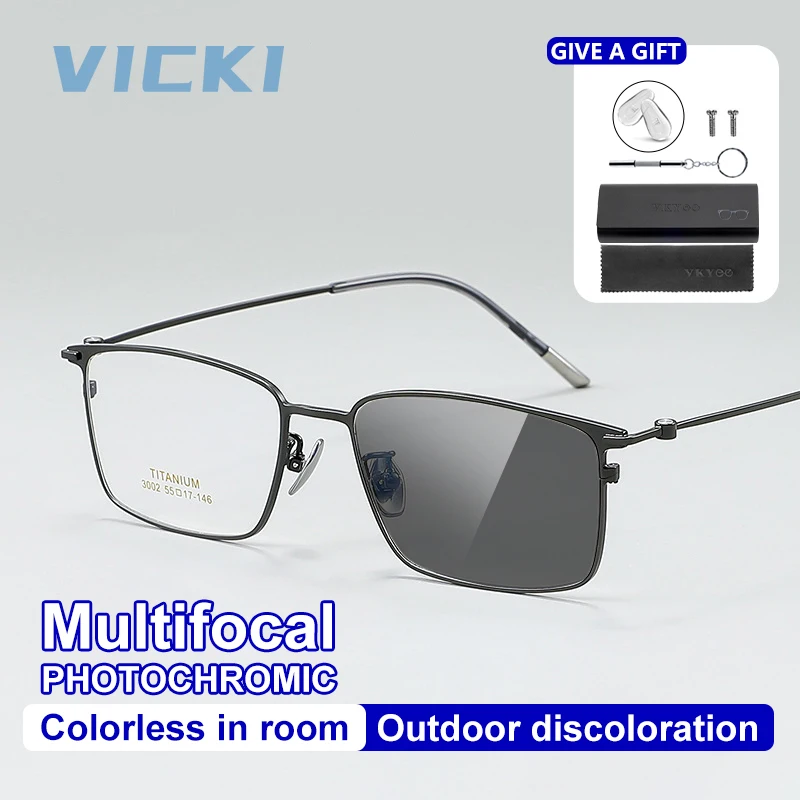 

VICKI Business Man's Titanium Frame Glasses with Anti-blue Light Function, Customizable Prescription, Multifocal Lenses 3002