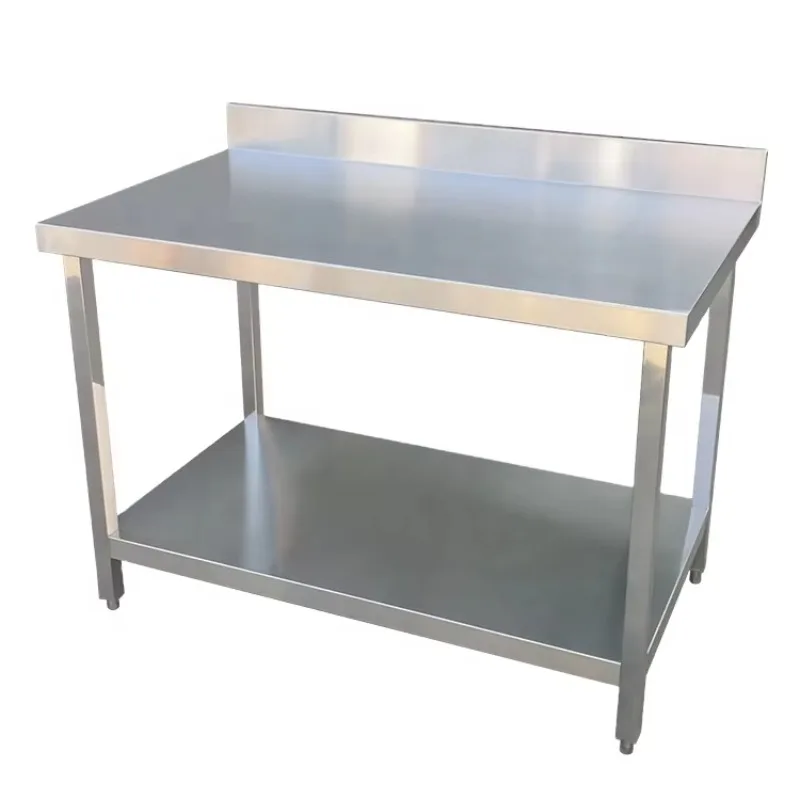 2 Layer Working  with Splash Back  SUS 304 Kitchen Preparation Pre Worktable Work Bench