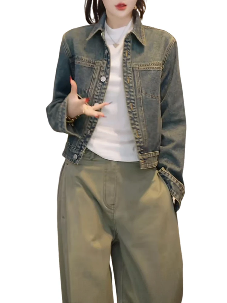 เสื้อแจ็คเก็ตยีนส์แฟชั่นสำหรับผู้หญิง คอปก สปริง/ออทัมน์ รุ่นใหม่ ระบายอากาศได้ดี สไตล์ลำลอง เสื้อคลุมผู้หญิง