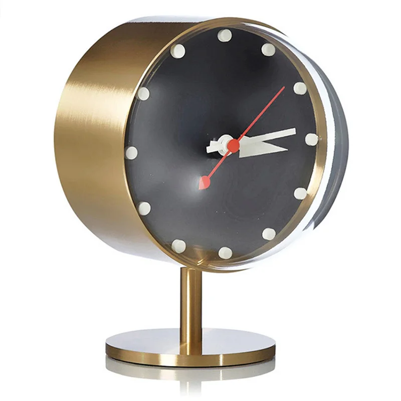 Table Clocks Retro for Decoration Creative Modern Design Brass Quartz Silent Desktop Clock Home Decor(Gold)