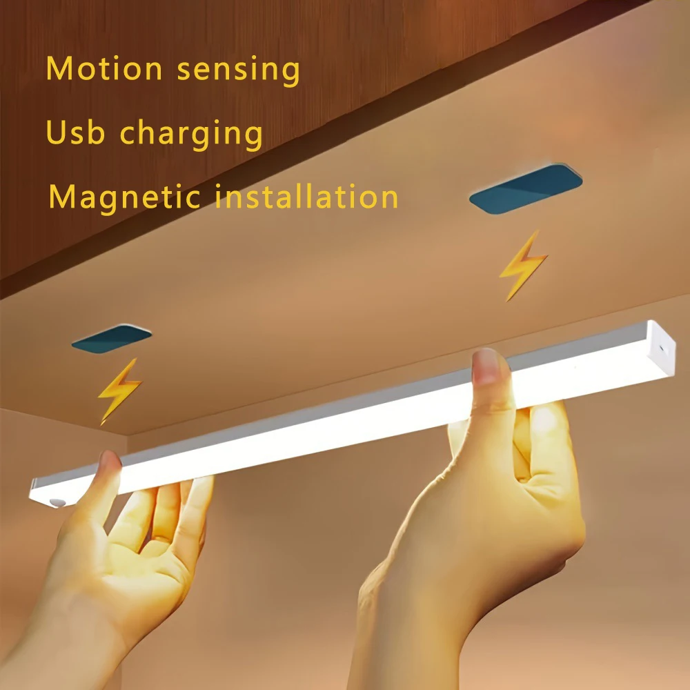 أضواء الخزانة محس حركة المغناطيسي اللاسلكي USB قابلة للشحن غرفة نوم السرير دراسة الرف خزانة المطبخ أضواء ليلية داخلية