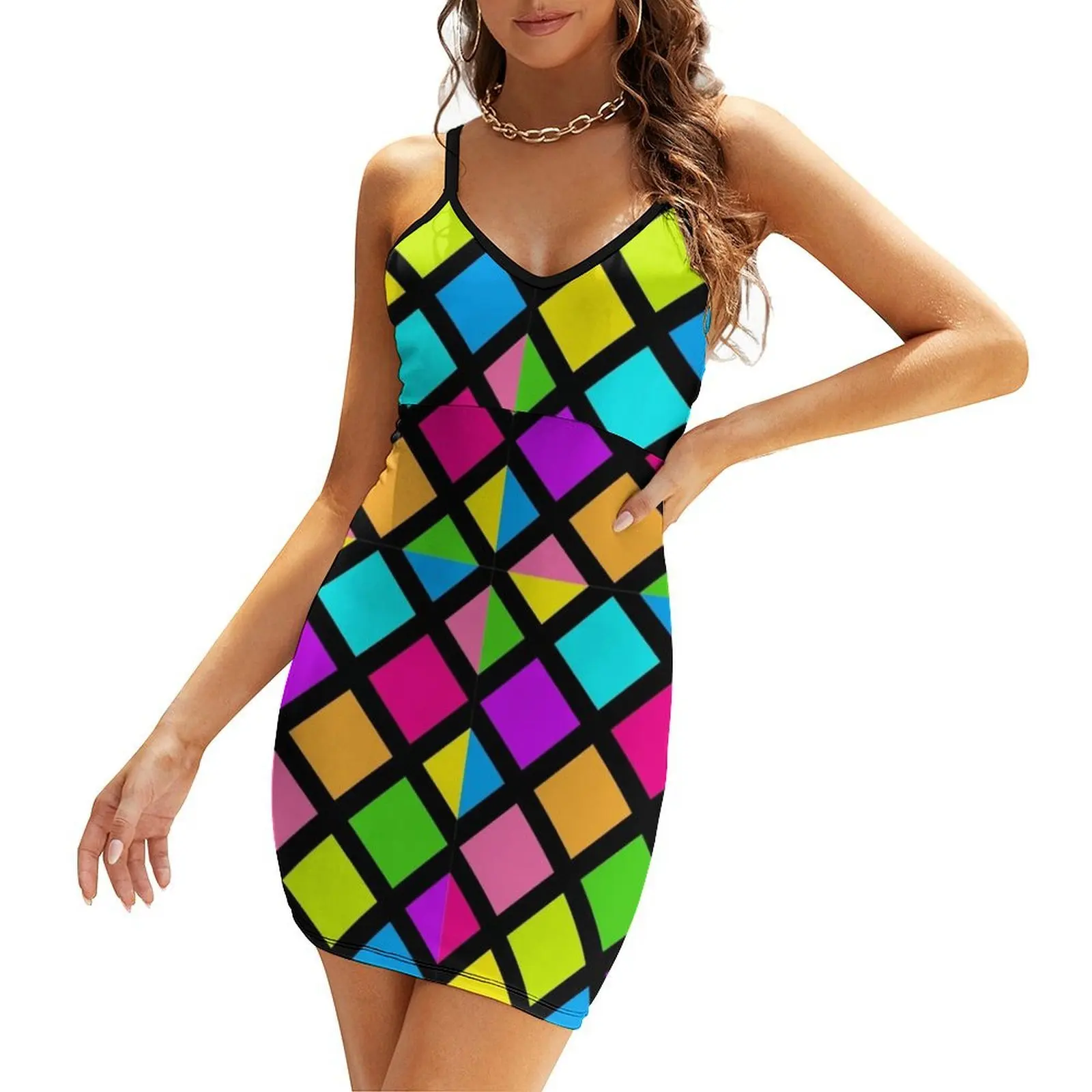 

Neon Triangle Party Design Neon Colors Party Outfit Sling Dress dresses for womens 2025 Dress woman