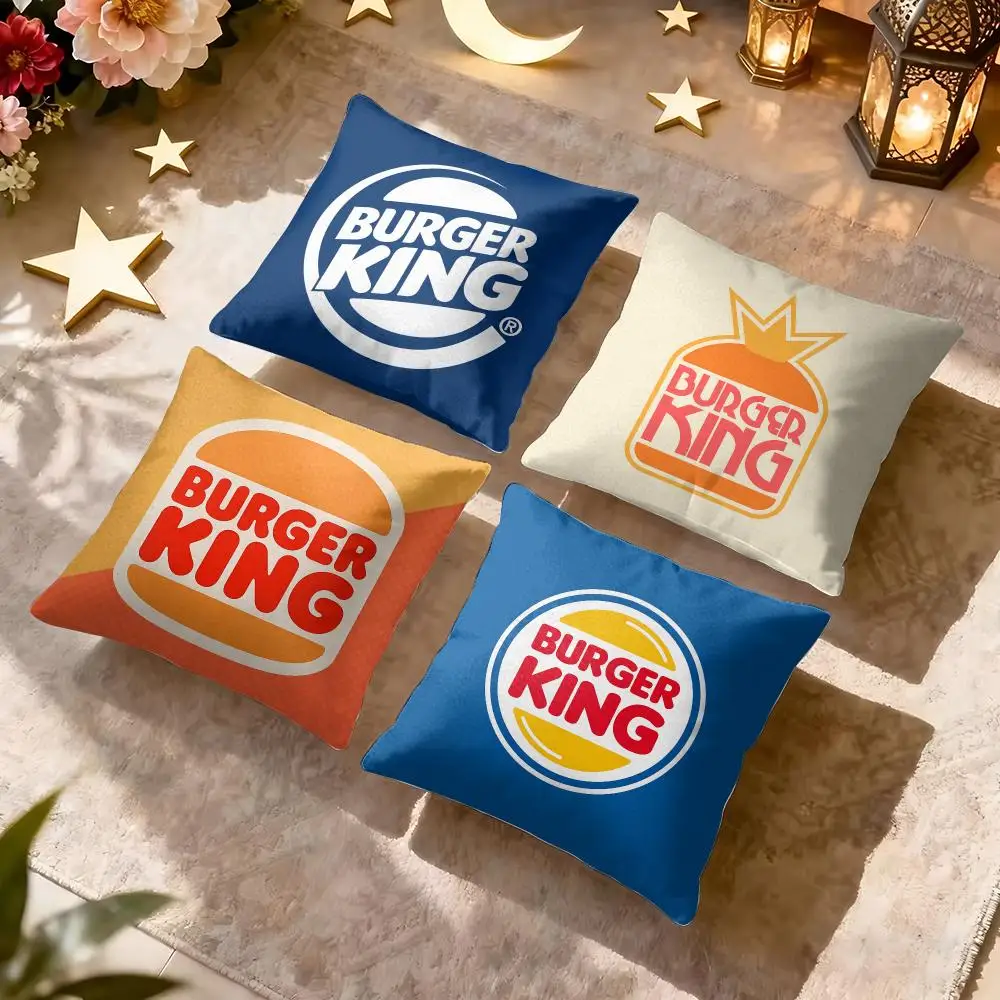 Classic B-Burger King Funny Cushion Cover Soft Plush Fabric Double-Sided Printed Pillowcase for All Seasons Home Decor