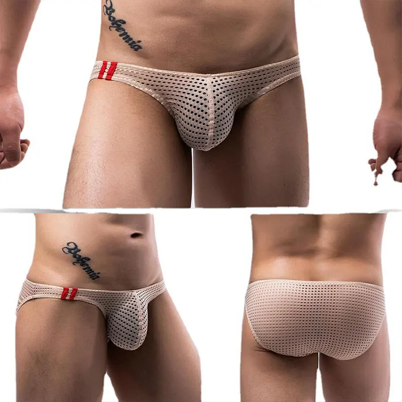 EUR Size Fashion Solid Color Men Underwear Mesh Breathable Briefs Sexy U Pouch Underpants Low Waist Gay Man Panties Slip Cuecas